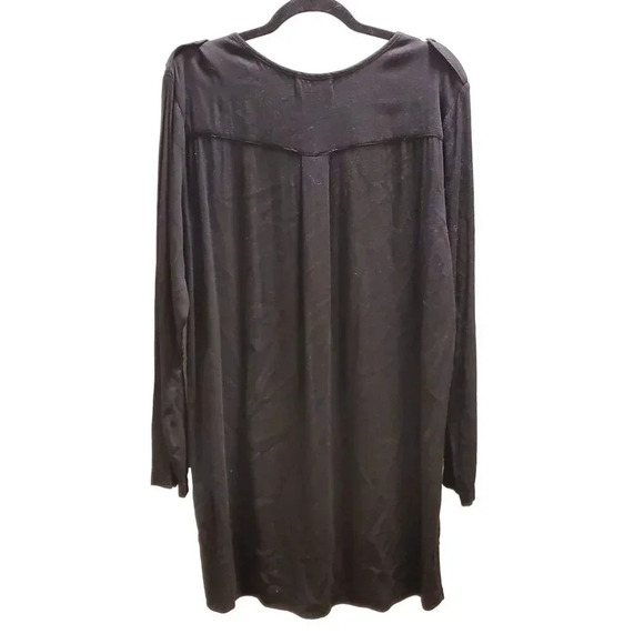 Velvet Black Button Front Hi Low Flowy Tunic Top Mini Dress L - Picture 6 of 16